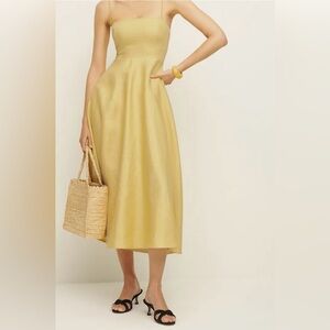 Reformation New With Tags Monette Linen Midi Dress in Sunshine Size 2